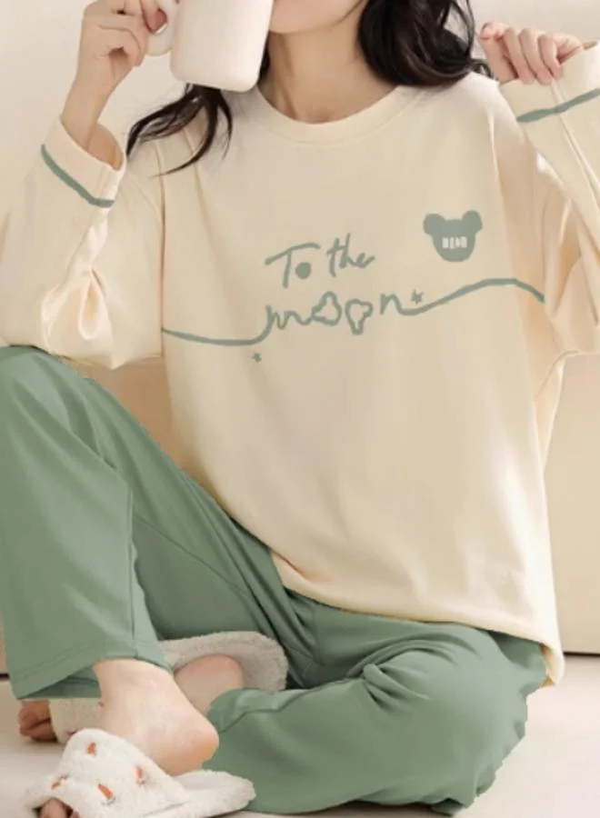 Take Two green Plus Size Graphic Print T-Shirt and Pyjama Set for Women | Best Price UAE